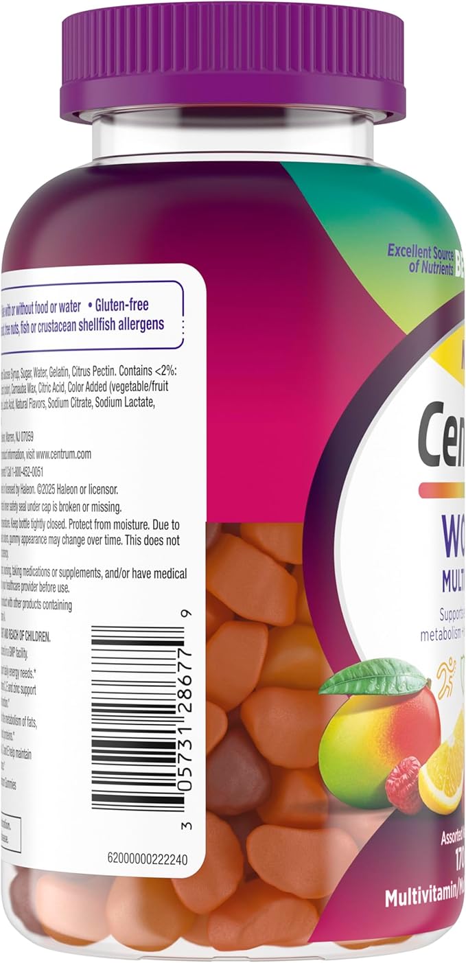 Centrum MultiGummies Gummy Multivitamin for Women, Multivitamin/Multimineral Supplement with Vitamin D3, B and Antioxidants, Assorted Fruit Flavor - 170 Count