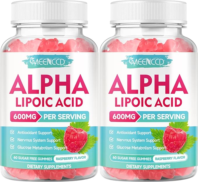2 Pack Alpha Lipoic Acid Gummies 600mg - ALA Supplement for Antioxidant Support, Vegan, Sugar-Free, Raspberry Flavor, 120 Count