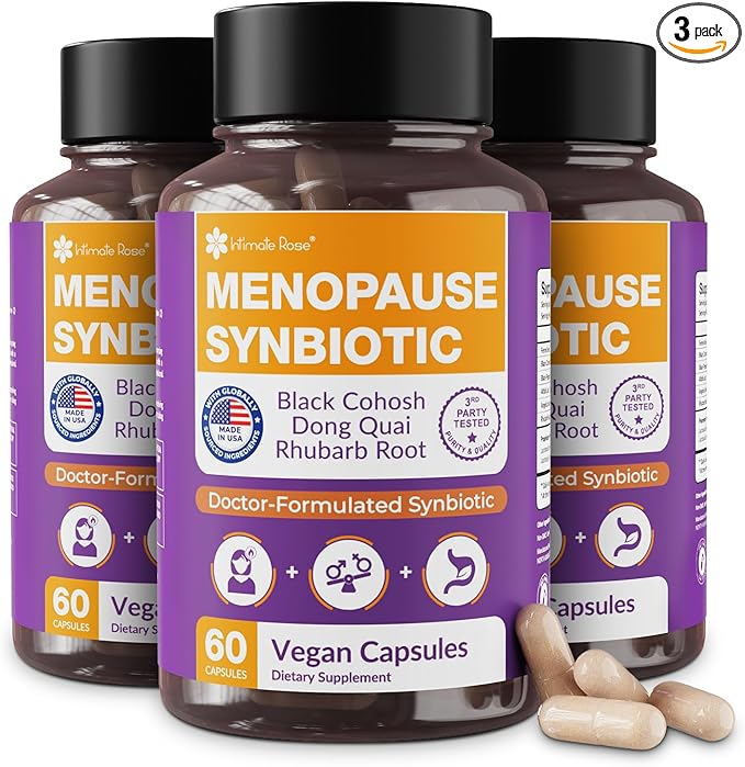 Complete Menopause Support Supplement for Women | Menopause Synbiotic with Black Cohosh, Dong Quai, Rhubarb Root | Helps Easing Hot Flashes, Night Sweats, Restful Sleep | 60 Capsules (Pack of 3)