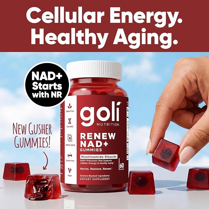 Goli World’s First Renew NAD+, 60 Count Each (5 Pack, 300 Total) – Nicotinamide Riboside (NR) – Cellular Energy & Healthy Aging Support – Vegan, Non-GMO, Gelatin-Free Liquid-Center Gummies