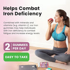Iron Gummies with Multivitamin, Iron Supplement for Women & Men, Kids Multivitamin with Iron, Zinc, Vitamin B Complex & C, B12, Folate - Blood Builder, Energy Support, Peach Flavor, Vegan 120 Gummies