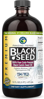Amazing Herbs Premium Black Seed Oil - Cold Pressed Nigella Sativa Aids in Digestive Health, Immune Support, Brain Function, Joint Mobility, Gluten Free, Non GMO - 16 Fl Oz