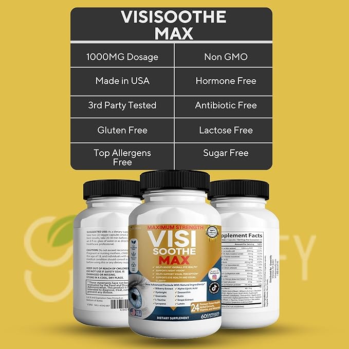 Vision Soothe Max Eye Health Supplement, 60 Capsules, 24 Herbal Extracts with Vitamins and Minerals, Maximum Strength (1)