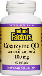 Natural Factors Coenzyme Q10 - Antioxidant Support Supplement Supports Cellular Energy Production - Better Absorption Aids Healthy Heart Function - 100 mg, 60 Softgels (60 Servings)