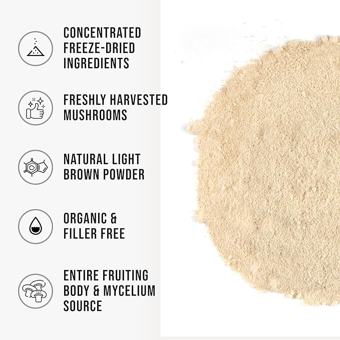 Organic Lion’s Mane Mushroom Powder Fruiting Body Superfood Freeze-Dried Unflavored Natural Polysaccharides for Smoothies Coffee Supports Brain Focus Energy Vegan Gluten-Free Non-GMO, 9 oz (255g)