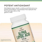 Alpha Lipoic Acid 600mg per Serving, 120 Capsules (Third Party Tested, Non-GMO, Gluten Free, Vegan Safe), Cellular Energy Support (ALA Supplement) by Double Wood