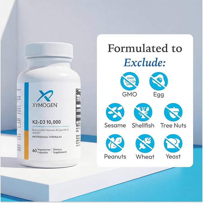 XYMOGEN K2-D3 10000 - Vitamin D3 K2 - Bioavailable Vitamin D 10,000 IU (Cholecalciferol) with MK-7 - Heart, Arterial, Bone Health + Immune Support Supplement (60 Capsules)