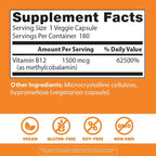 Doctor's Best Vitamin B12 Methylcobalamin for Men & Women - Vitamin B 12 Caps 1500 mcg, VIT B-12 Supplement, Vegan, Gluten Free, Non GMO, Fully Active - 180 Veg Capsules