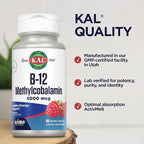 KAL Vitamin B12 Methylcobalamin 5000mcg, Healthy Energy, Metabolism, Nerve & Red Blood Cell Support,* Fast Dissolve ActivMelts, Optimal Absorption, Natural Raspberry Flavor, 90 Servings, 90 Micro Tabs