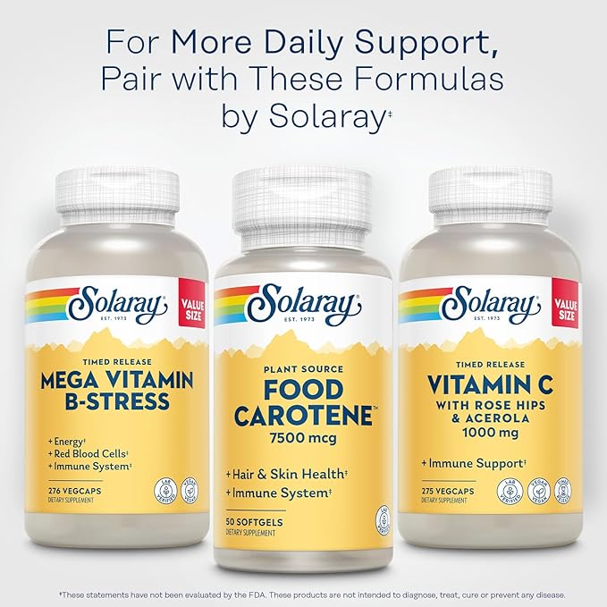 SOLARAY Food Carotene 7500mcg (25000 IU) - Beta Carotene Vitamin A Supplement - Wellness and Immune Support Supplement, Potent Eye Vitamins and Skin Food, Plant Sourced, 60-Day Guarantee, 50 Softgels
