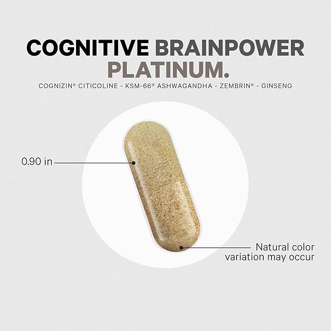 Codeage Cognitive Brainpower Platinum Supplement - Cognizin Citicoline, KSM-66 Ashwagandha, Panax Ginseng, Rhodiola, Phosphatidylserine, Ginkgo, Ubiquinol CoQ10, Liposomal - Non-GMO - 90 Capsules