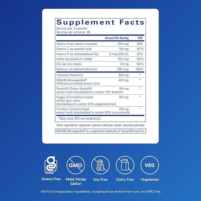 Pure Encapsulations Thyroid Support Complex - Supports Thyroid Health* - Antioxidant Infusion - with Ashwagandha & Iodine - Non-GMO & Vegetarian - 120 Capsules