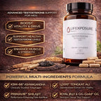 Natural Testosterone Supplement for Men - KSM-66 Ashwagandha, LJ100 Tongkat Ali, PrimaVie Shilajit, Royal Jelly, GG-Gold - Energy, Stamina, & Muscle Support Supplement - 120 Capsules