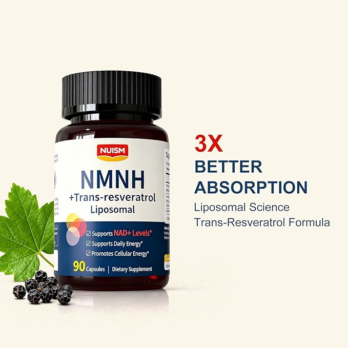 NMNH NAD+ Supplement, Liposomal 600mg NMN NAD+ and Resveratrol Complex for Cellular Energy, Healthy Aging & Metabolic Support, 90 Capsules