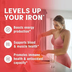 Iron Supplement, 65mg Carbonyl Iron with 250mg Vitamin C, Stomach Friendly Iron Pills for Blood Building Women & Men, High Absorption, No Nausea, No Constipation, Non-GMO, No Gluten, 180 Vegan Tabs