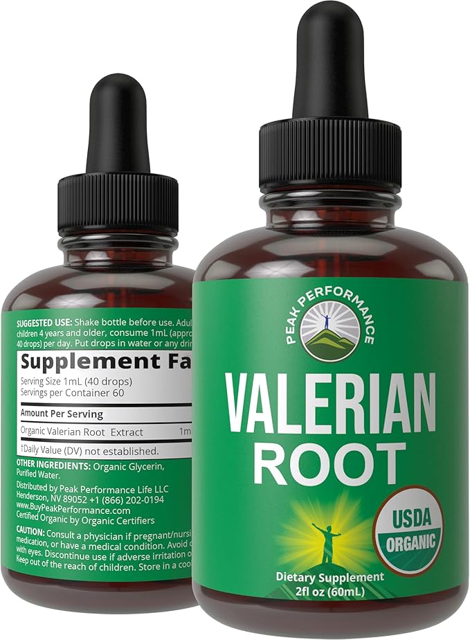 USDA Organic Valerian Root Liquid Drops Supplement. Vegan Extract Tincture for Relaxation, Sleep, Calm. Great Alternative to Valerian Capsules. Zero Sugar, Gluten Free Supplements for Women and Men