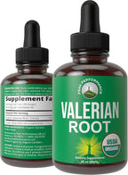USDA Organic Valerian Root Liquid Drops Supplement. Vegan Extract Tincture for Relaxation, Sleep, Calm. Great Alternative to Valerian Capsules. Zero Sugar, Gluten Free Supplements for Women and Men