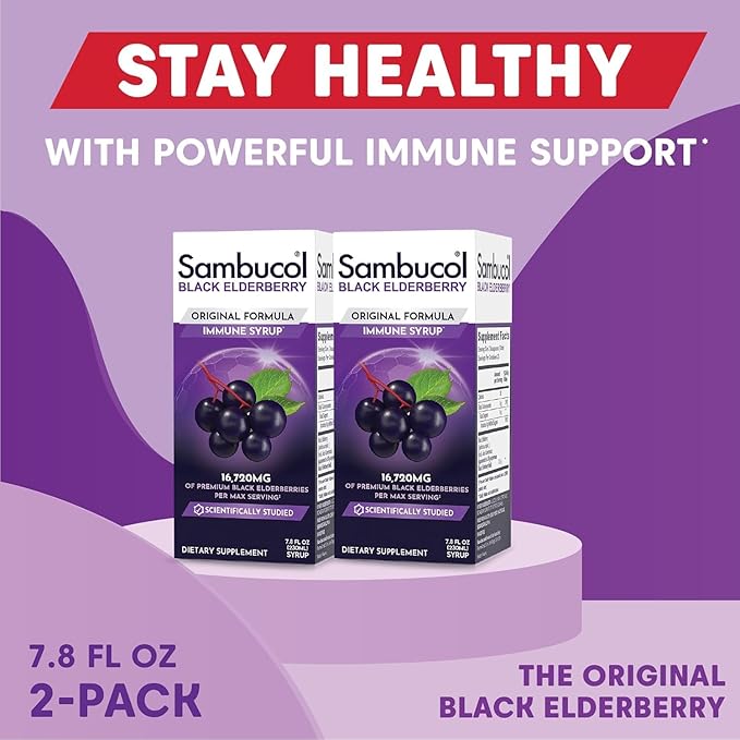 Sambucol Black Elderberry Syrup - Black Elderberry Liquid, Immune Support for Kids and Adults, High Antioxidants, Gluten Free - Original Formula - 7.8 Fl Oz, 2-Pack