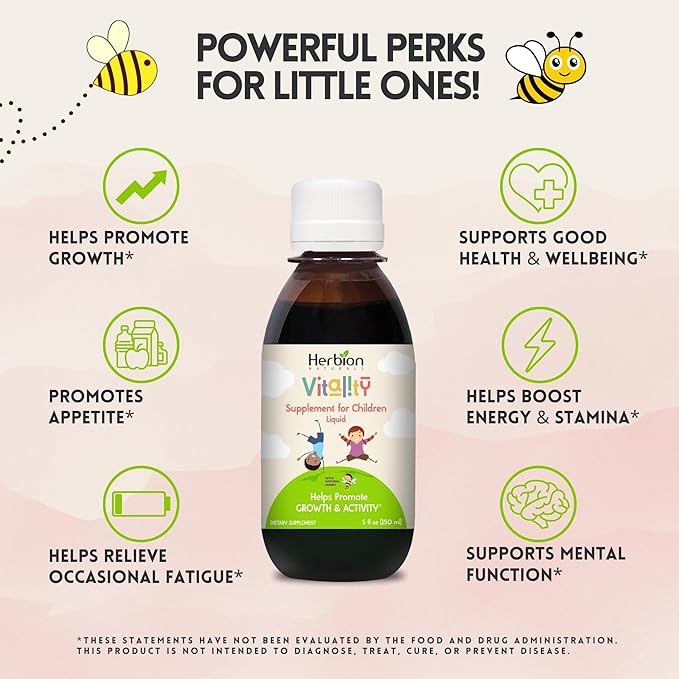 HERBION Naturals Vitality Supplement for Children, Promotes Growth and Appetite, Relieves Fatigue, Improves Mental & Physical Performance, for Kids 1 Year & Above, 5 Fl Oz (Pack of 2)