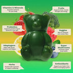 Gruns Adult Super Greens Multivitamin Gummies, Superfood Gummy Vitamins for Women and Men with Spirulina, Chlorella, Adaptogens & Prebiotic Fiber for Digestive Health (28 Count)