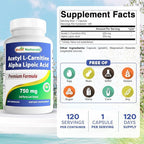 Best Naturals Acetyl L-Carnitine and Alpha Lipoic Acid 750 mg 120 Capsules (120 Count (Pack of 3))