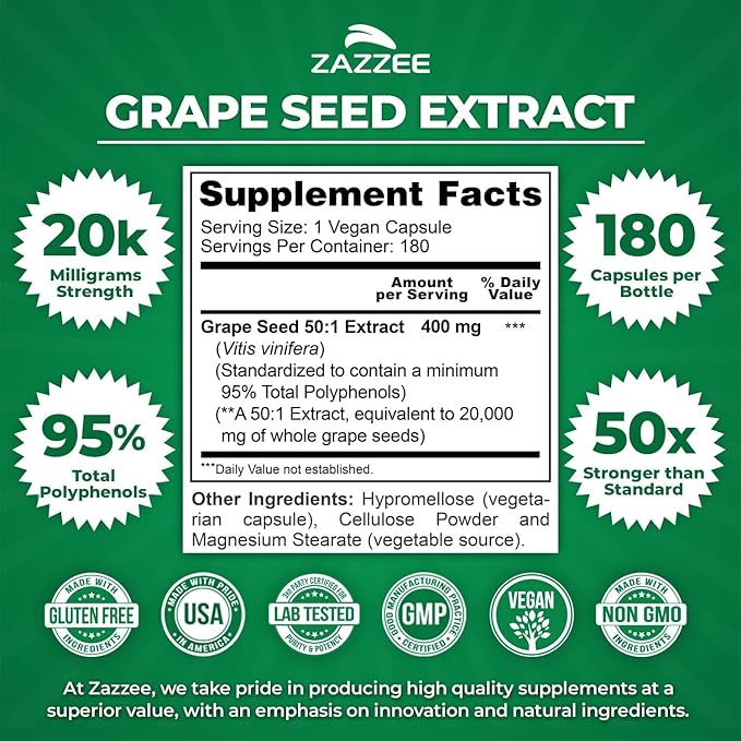Zazzee Ultimate Anti Aging Antioxidant Bundle | Polyphenol Rich 10:1 Blueberry Extract and Super Concentrated Grape Seed with 20:1 Extra Strength Pomegranate Extract | Non-GMO Vegan & ISO Lab Tested