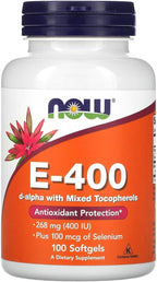 Now Foods E-400 D-Alpha with Mixed Tocopherols, 268 mg (400 IU), 100 Softgels