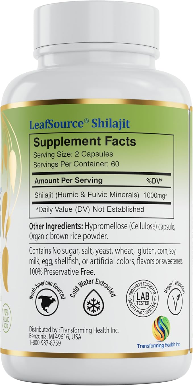 LEAFSOURCE Shilajit with Humic & Fulvic Acid (120 Capsules) with Trace Minerals, Electrolytes, Vitamins, Supports Energy, Gut & Joint Health, Absorb Nutrients