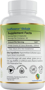 LEAFSOURCE Shilajit with Humic & Fulvic Acid (120 Capsules) with Trace Minerals, Electrolytes, Vitamins, Supports Energy, Gut & Joint Health, Absorb Nutrients