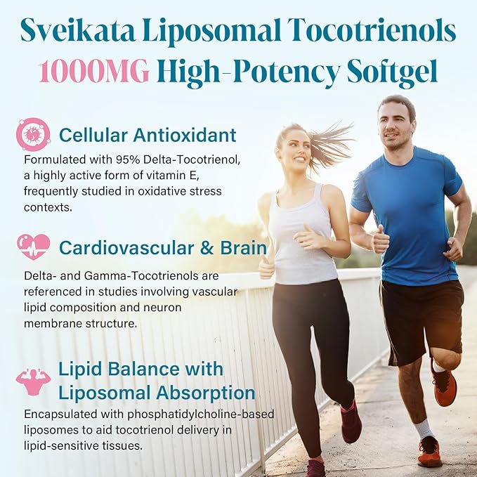Liposomal Tocotrienols 1000mg – High Absorption Vitamin E Tocotrienols Supplement with 95% Delta & 5% Gamma – 60 Softgels