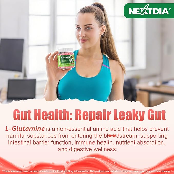 L-Glutamine 1200mg Gut & Immune Support Gummies,Leaky Gut Repair Supplement with Slippery Elm,Marshmallow Root,Ginger Root,Arabinogalactan,Organic Aloe,Vitamin C,Vitamin D3,Zinc,Sugar-Free | 60 Count