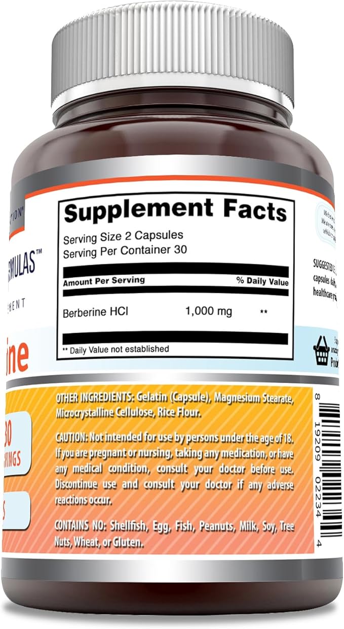 Amazing Formulas Berberine 1000mg Per Serving 60 Capsules Supplement | Non GMO | Gluten Free | Made in USA