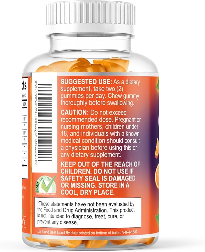 Omega 3 Fish Oil Gummies - Triple Strength Omega3 Gummy - DHA & EPA Fatty Acids for Heart Health, Joint & Brain Support, Nature's High Absorption Omega Fish Oil Supplement, Orange Flavor- 120 Gummies