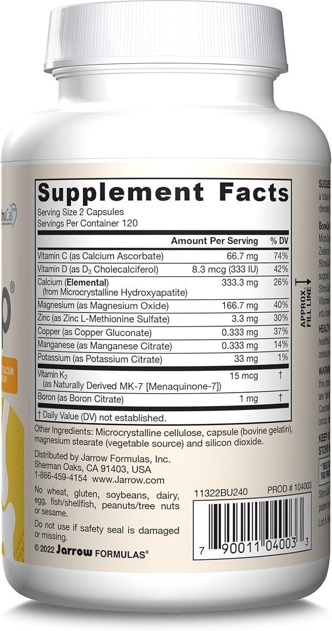 Jarrow Formulas BoneUp for Bone Density - Vitamin D3 and K2, Calcium Support, 240 Capsules, Provides Skeletal Nutrition, Up to 40 Days Supply