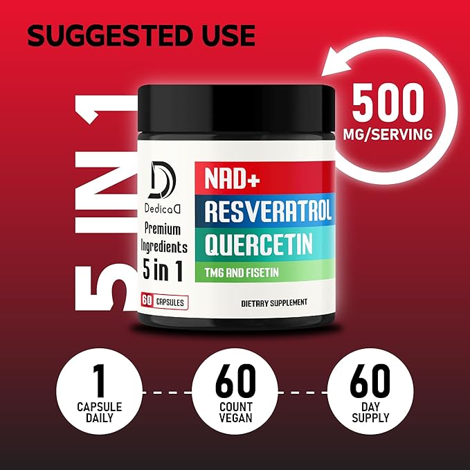 DEDICAD Support Formula 500mg – with Fisetin, Trimethylglycine (TMG), Resveratrol & Quercetin – 60 Capsules
