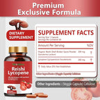Lycopene Capsules, Natural Lycopene 200mg with Organic Reishi Mushroom 200mg Supplement for Prostate Health and Immune Support - Gluten-Free, Non-GMO, 60 Capsules (1 Pack)