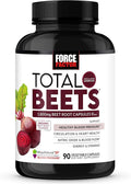 Force Factor Total Beets Blood Pressure Support Beet Root Capsules, 1800mg Organic Beet Root Powder Beet Supplement with Hawthorn Berry to Support Circulation and Blood Flow, 90 Vegetable Capsules