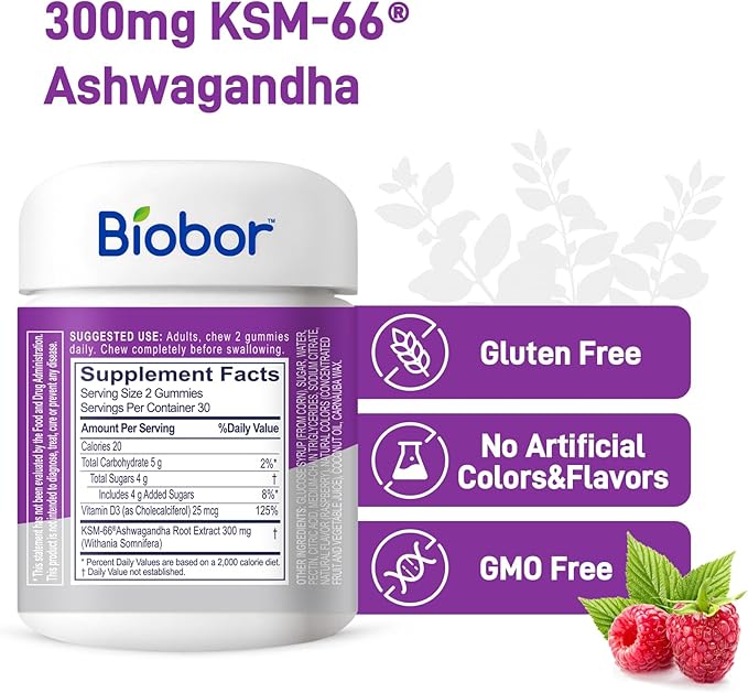 Ashwagandha Gummies, KSM-66 Ashwagandha Root Extract with Vitamin D3, Relaxation Support & Immune Support for Adults - GMO Free, Gluten Free