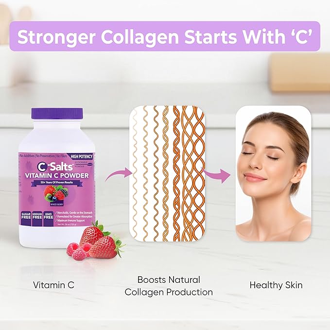 C-Salts Vitamin C Powder - 100% Pure Buffered Ascorbic Acid Powder for Daily Immune Support & Collagen Production - Stomach-Friendly Organic Vegan Non-GMO Sugar-Free - 272 servings - Mixed Berry, 26oz