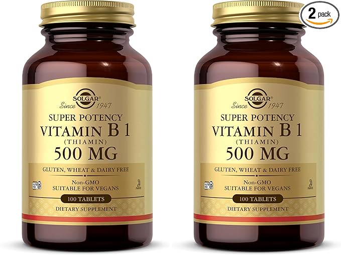 Solgar Vitamin B1 (Thiamin) 500 mg, 100 Tablets - Energy Metabolism, Healthy Nervous System, Overall Well-Being - Super Potency - Non-GMO, Vegan, Gluten Free, Dairy Free - 100 Servings, (Pack of 2)