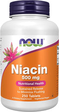NOW Foods Supplements, Niacin (Vitamin B-3) 500 mg, Sustained Release, Nutritional Health, 250 Tablets