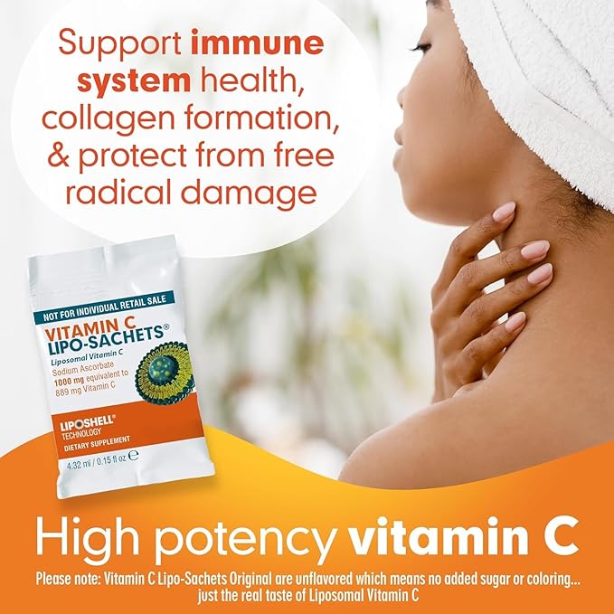 Lipo-Sachets Liposomal Vitamin C 1000mg Per Serving for Immune and Collagen Support - High Absorption - GMO Free, No Added Sugar, Vegan - 30 Liposomal Liquid Vitamin C Packets
