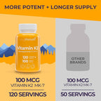 LongLifeNutri Vitamin K2 MK-7 100mcg – Nutrient Support for Bones and Circulation, 120 Vegetarian Capsules, 4-Month Supply, Lab Tested, Made in the USA, Non-GMO