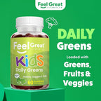 Feel Great Super Green Gummies for Kids (2 Pack) | Fruit and Vegetable Gummies | Vegan Veggie Gummy Multivitamin for Kids | Veggie Fiber Supplement | 60 Count