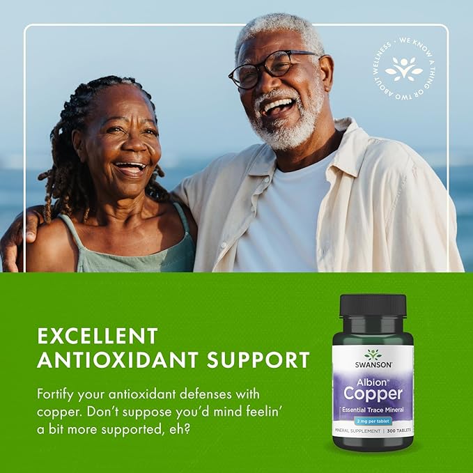 Swanson Copper Chelate Mineral Supplement for Adults Seeking Antioxidant, Immune, and Red Blood Cell Support - 2 mg (300 Tablets, 2 Pack)