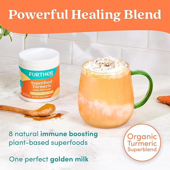 Further Food Superfood Turmeric Root Powder - Maximum Absorption, Natural Immune Booster, Golden Milk Blend, Sugar Free, Keto, Vegan, Non-GMO, 2.12 Oz