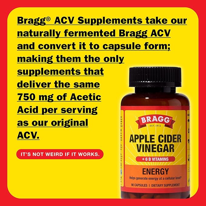 BRAGG Renew Apple Cider Vinegar Capsules with Phytoceramides Energy Apple Cider Vinegar Capsules with B Vitamins