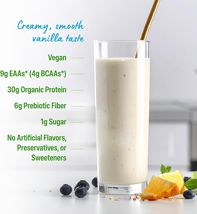 Orgain Organic 30g Vegan Plant Protein Powder, Vanilla, 9g EAAs + BCAAs, High Plant Protein, 4g Prebiotic + Fiber, 1g Sugar, Pre-Workout, Muscle Support + Recovery - 2.01lb (Packaging May Vary)