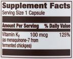 Amazon Elements Vitamin K₂, 100 mcg, Vegan, Made from Chickpea, 65 Capsules