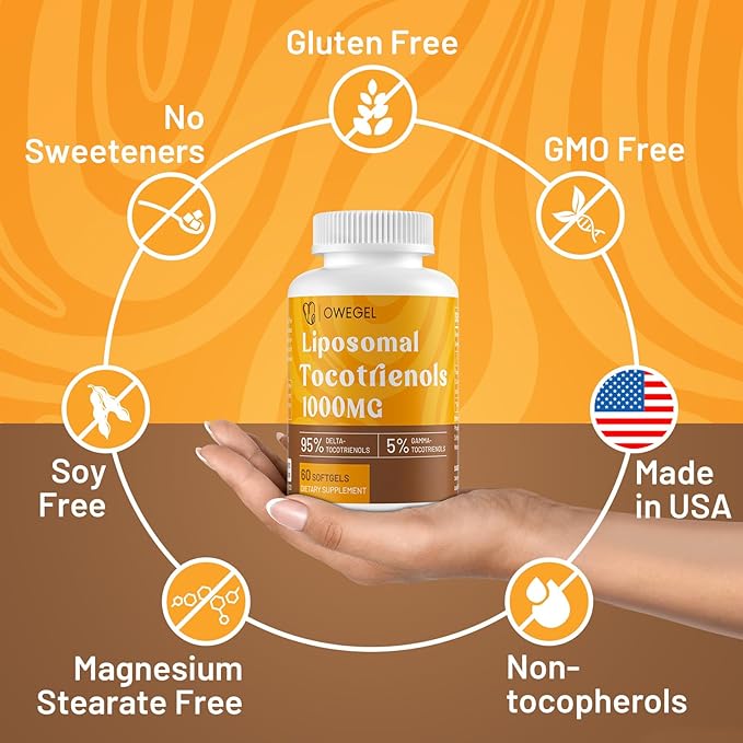 Liposomal Tocotrienols 1000mg - High Bioavailability Vitamin E Tocotrienols Supplements,95% Delta & 5% Gamma Tocotrienol Capsules Support Skin,Bone,Antioxidant,300 Softgels